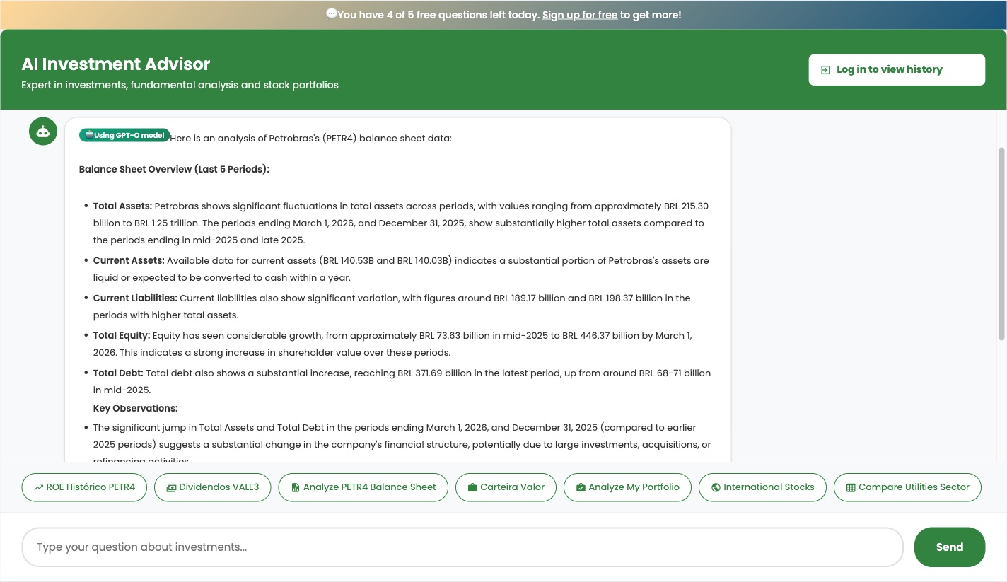 Chatbot analyzing Petrobras (PETR4) financial statements